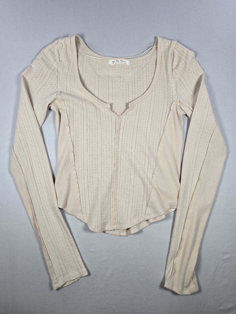 We The Free Free People Eyes On You Pointelle Long Sleeve Top Birch Large